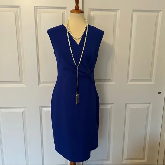 Royal Blue Sleeveless Wrap Dress - Picture 1 of 4